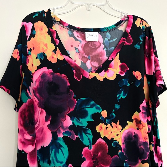 Sew In Love Women’s Purple and Pink Floral Short Sleeve Top - Picture 3 of 7